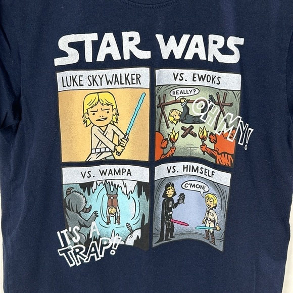 Star Wars Blue Short Sleeve T-Shirt Luke Skywalker Graphic Comic Strip -Size M - Picture 3 of 5